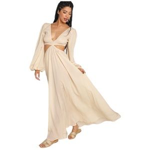 Indah NWT Julie Cutaway Long Sleeve Maxi Doe Size Small